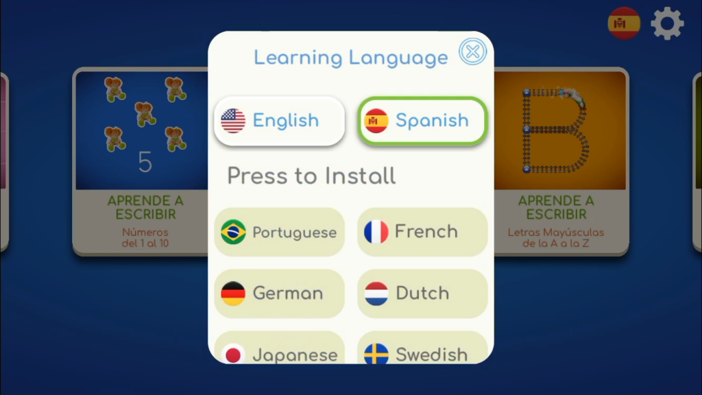 How to switch between languages on LetterSchool app.
